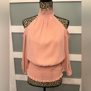Express Blush Pink Cold-Shoulder Smocked Halter Top NWT!!